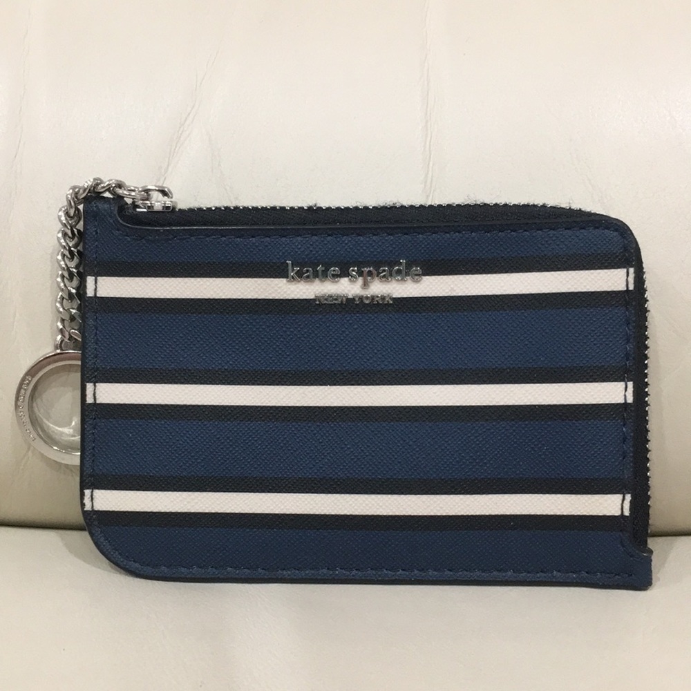 Kate Spade Blue Cameron York Stripe Keychain Wallet - Picture 2 of 13